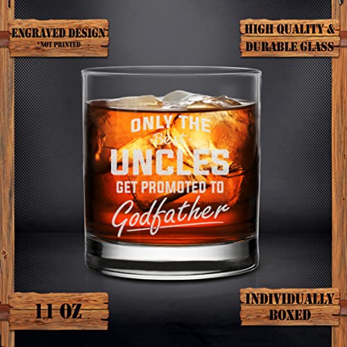 NeeNoNex Only The Best Uncles Get Promoted To Godfather Engraved Whiskey Glass 11 oz - Pregnancy Announcement Gift