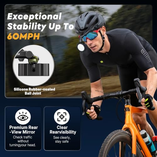 Black Bike Helmet Mirror - 360° Adjustable, Rotatable, Quick Release Cycling Rearview