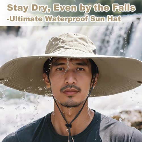 Herolland Khaki Wide Brim UPF50+ Waterproof Bucket Hat for Men & Women - Fishing, Hiking, Camping