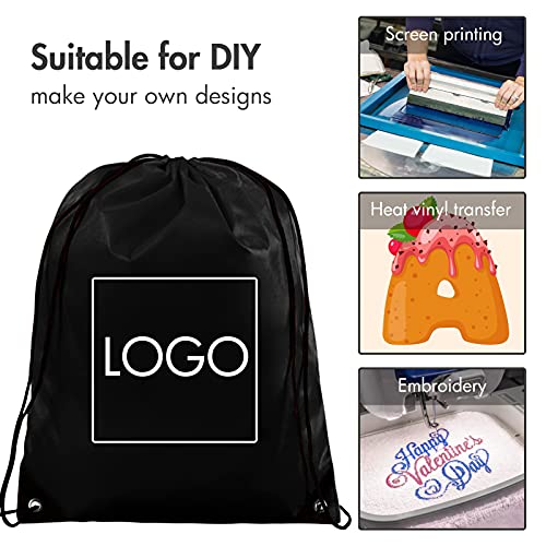 6 Pack Black Drawstring Bags - Lightweight Cinch Sacks for Sports & Travel