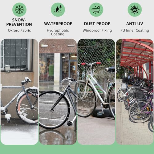Waterproof Bike Cover for 1 Bicycle - 210D Black & Green, XL Size