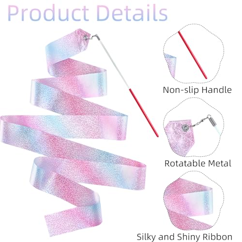 2 Pcs Sparkly Dance Ribbons - 78.7-inch Rhythmic Gymnastics Ribbon Wands