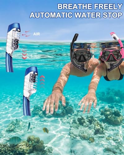 Dry-Top Snorkel Mask Set for Adults & Kids - Black+Pink (2 Pack)