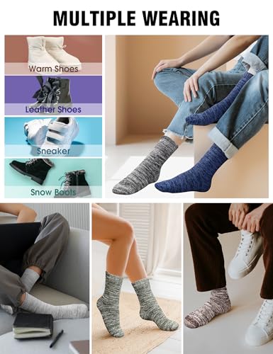 Merino Wool Thermal Hiking Socks for Men - 5 Pairs, Multicolor