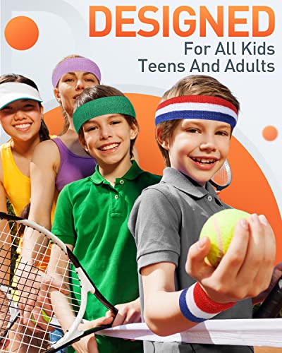 Athletic Sweatbands for Sports - Terry Cloth Headbands, Red/White/Blue