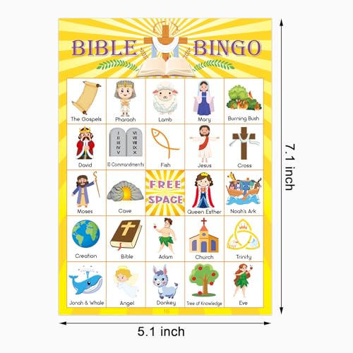 Bible Bingo Game for Kids - 30 Player Cards & Chips - Bible