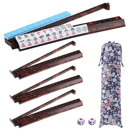 Czyminrout Tortoise Shell Mahjong Racks with Pushers Set of 4, 17.5 Inch Acrylic Tile Holders for American Mahjong