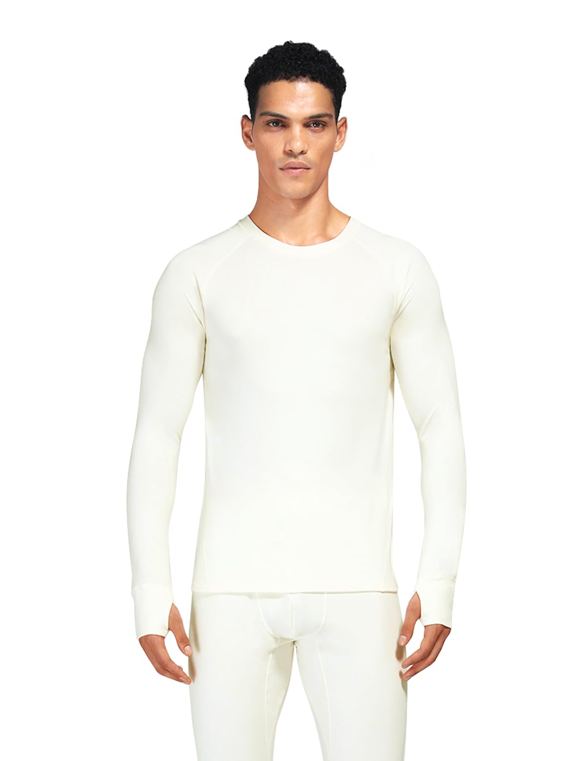 gagli Men's Thermal Underwear Tops Fleece Lined Long Sleeve Thermal Shirts Soft Warm Base Layer for Cold Weather, Crewneck, Lightweight Running Undershirt Cream White