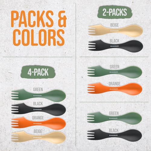 Reusable Camping Spork Set 2-Pack - 3-in-1 Travel Sporks, Lightweight