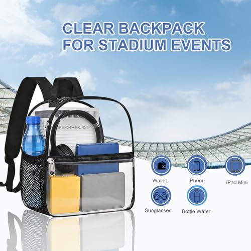 Clear Stadium Backpack - Heavy Duty Mini Bag with Front Pocket