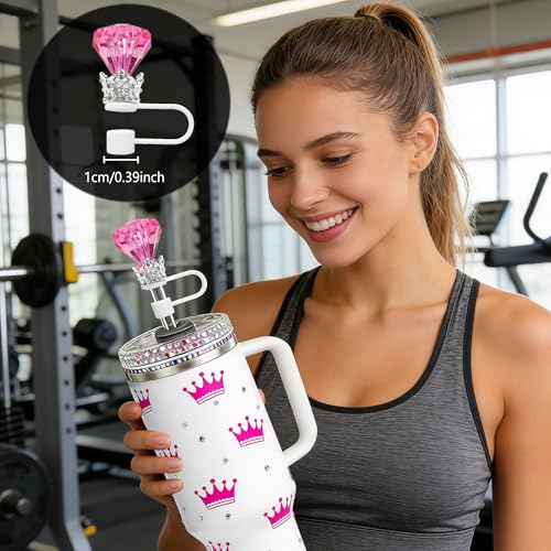 Crown Diamond Straw Topper Set - Bling Tumbler Covers for Stanley Cups - New Pink Peony
