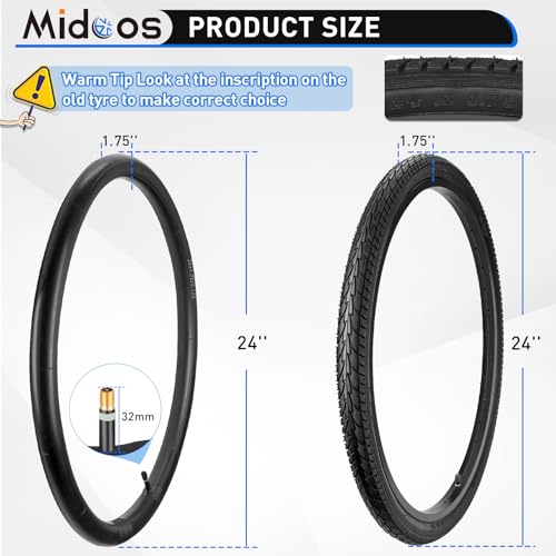 24 x 1.75 Bicycle Tires with Inner Tube & Tire Levers - High-Performance Bike Replacement
