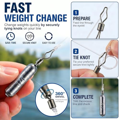 Drop Shot Weights Kit - 36 Pcs Pencil Fishing Sinkers, 3 Sizes
