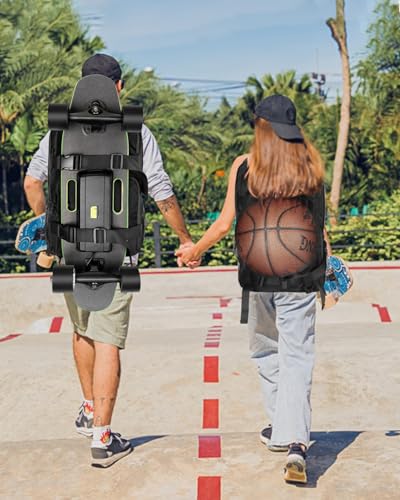 WOLT Skateboard Backpack Black 15.6 Inch Laptop Sports Bag with Ball Holder