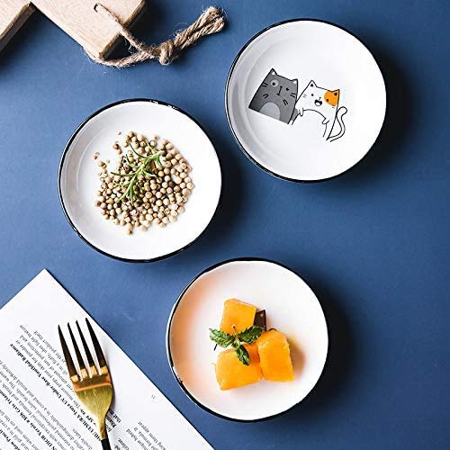 MISS TUTU 4pcs Cat Ceramic Dipping Dishes - Relish & Seasoning Plates (Variation: 4pcs-Cat-A)