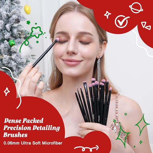 Bueart Design 18Pcs Pro Deluxe Makeup Brush Set with Fuchsia & Black Brush Holder
