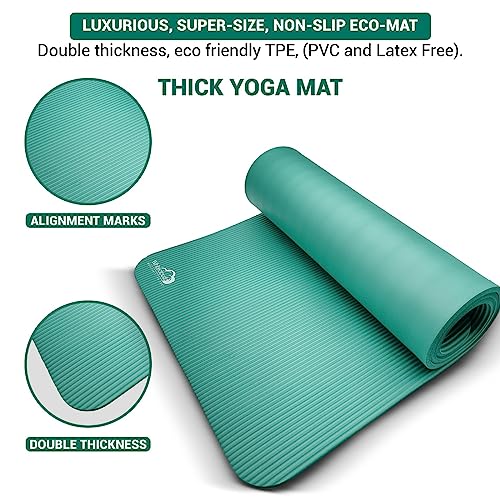 Yoga Kit - 7-Piece Set with Thick Mat, Blocks, Towels & Bag - Green