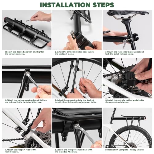 Rear Bike Rack - Quick Release Aluminum Alloy Cargo Rack - All Black