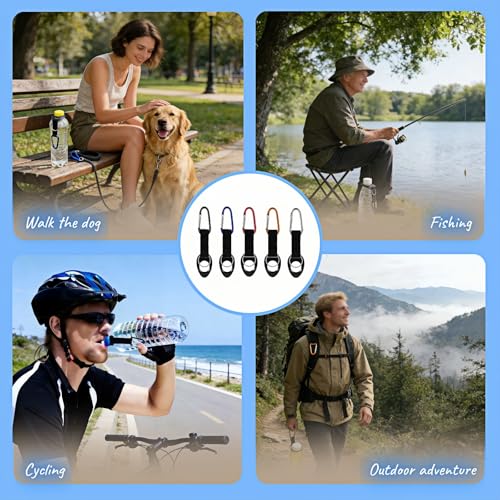 Silicone Water Bottle Holder with Carabiner Clip - 5-Pack for Hiking