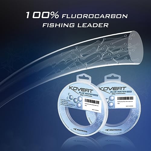 KastKing Kovert Blue Water Fluorocarbon Leader Line 30LB 50 Yards - Clear, Saltwater Fishing Tackle