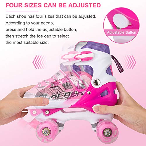 Adjustable Roller Skates for Girls - Illuminating Wheels, A-Pink, Medium (13-3 US)