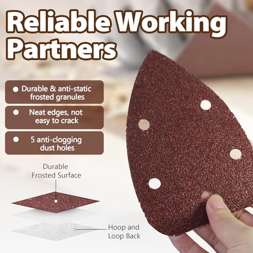 25 Pcs 40 Grit Mouse Detail Sander Sandpaper, 5 Hole Detail Sanding Pads for Palm Sander, Hook and Loop Mouse Sandpaper Sheets Sander Pads for Sanding Polishing