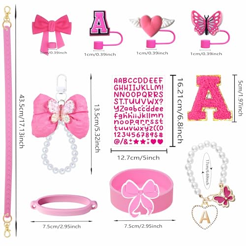 11PCS Tumbler Accessories Set for Stanley Cup - Pink - Handle Strap, Silicone Boot, Straw Covers & Charms