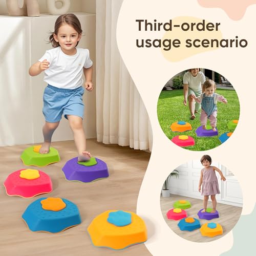 G-WING 5-Piece Kids Balance Stones with Sound Effects, Non-Slip Indoor Outdoor Toddler Motor Skills Toy