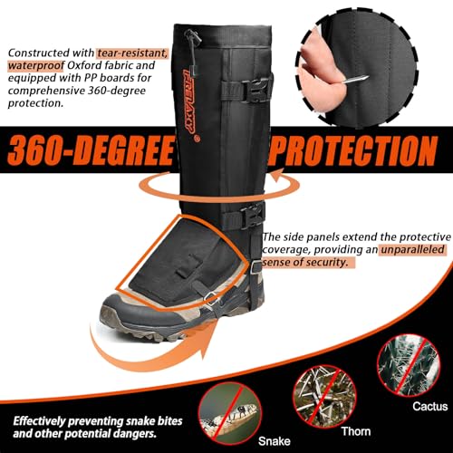 Snake Gaiters for Hunting - Black Adjustable Snake Bite Protection