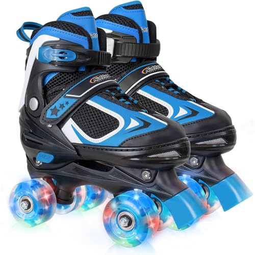 Adjustable Kids Roller Skates with Light Up Wheels - Blue, Medium