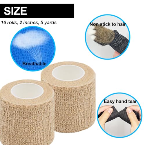 Self Adhesive Bandage Wrap - 16 Pack, 2 Inch Beige