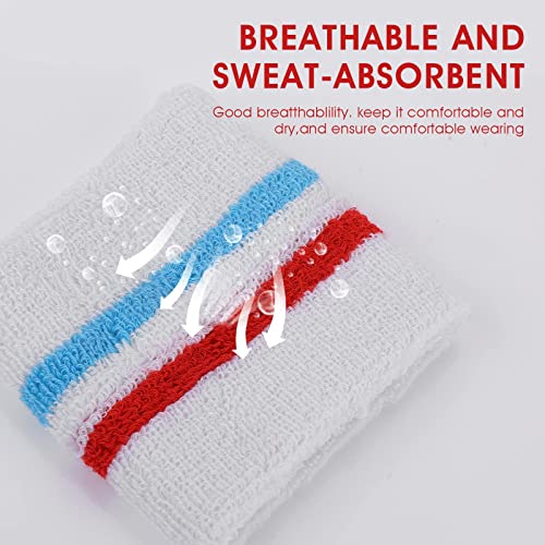 Striped Sweatband Set - Headband & 2 Wristbands - White Red White Blue