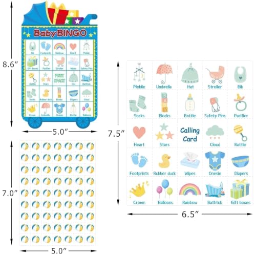 Baby Shower Bingo Game for 24 Guests - Boy Theme - 5 x 7 Inches