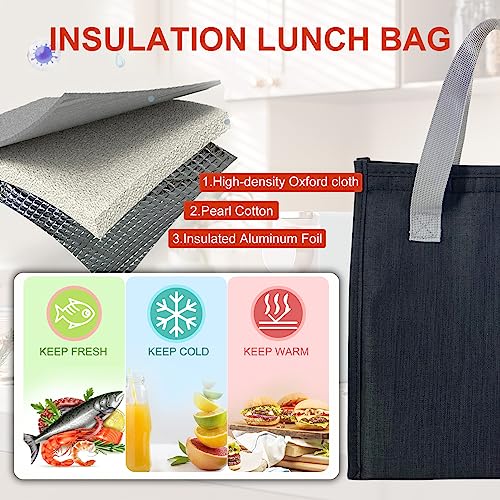 Minimalist Insulated Lunch Bag, Waterproof Small Lunch Tote - Black