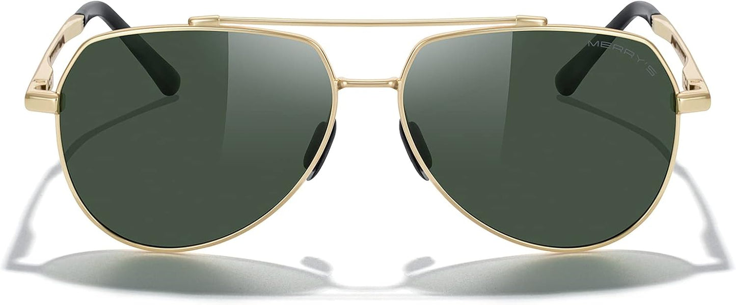 MERRY'S Men Classic Pilot Sunglasses for Men Women - Polarized Driving Sun glasses Mirrored Lens UV 400 Protection 58 MM