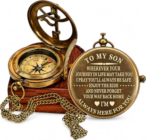 To My Son Compass with Leather Box - Brass 3.5in Personalised Keepsake Gift
