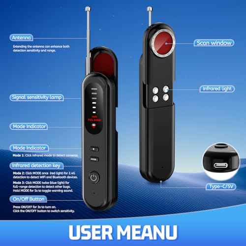 Hidden Camera Detector Spy Camera Finder,Bed Bug Hidden Camera Detectors for Hotels,RF Detectors for Travel,GPS Tracking/Tracker Device Detector for Car,5 Levels Sensitivity 3 Modes