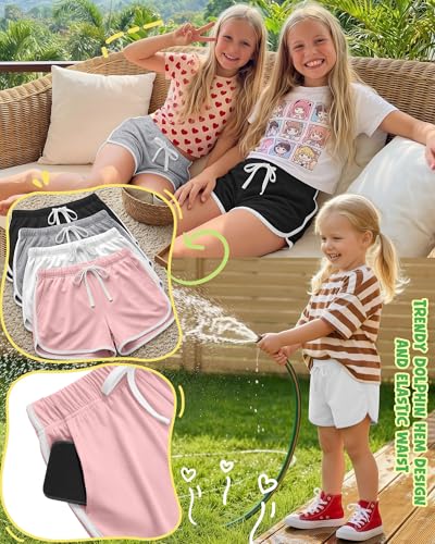 Halfchet Girls' Athletic Dolphin Shorts 4-Pack - Comfortable Running Shorts with Pockets