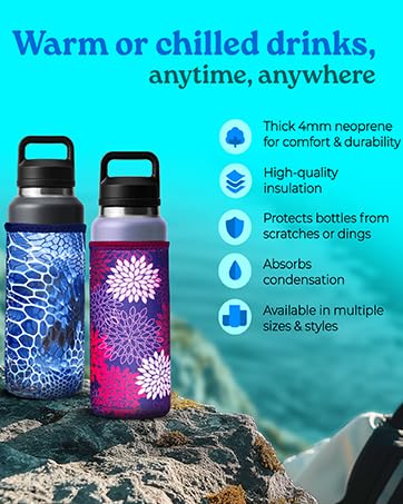 Neoprene Insulated Water Bottle Sleeve - Hex Camo Green, Medium 16-18 oz