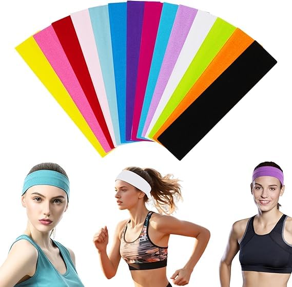 14 Pcs Colorful Cotton Yoga Headbands - Elastic Sweatbands Set