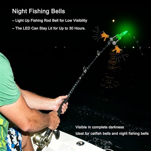 Fishing Bells with Lights - 30 Pcs Green Night Fishing Alarm Set