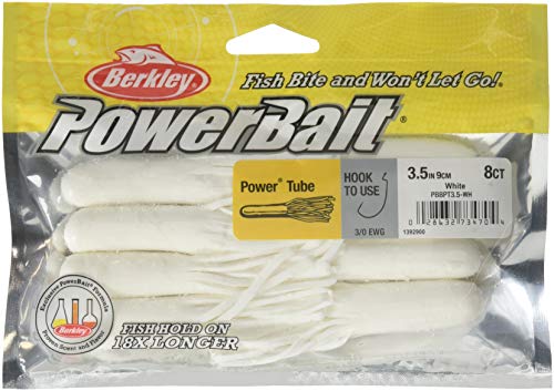 PowerBait Power Tube Fishing Soft Bait - White, 3.5" (8 Count)