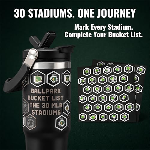 CoPiPa MLB Ballpark Bucket List Water Bottle - All 30 Stadiums, 30 oz, Insulated (Variation 1)