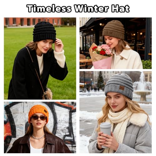 Women's Winter Beanie Hat Slouchy Cable Knit Thick Cold Weather 1 Pack - Black