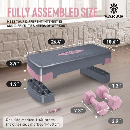 Aerobic Stepper Set with Dumbbells & Measuring Tape - Pink Grey
