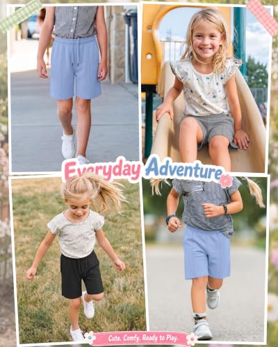 Bermuda Shorts for Girls - 3 Pack, 13-14 Years - Sky Blue, Light Mixed Gray, Black