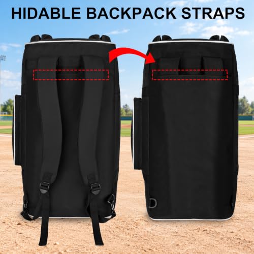 LARIPOP 70L Black Baseball Duffle Bag & Backpack with Shoe Compartment