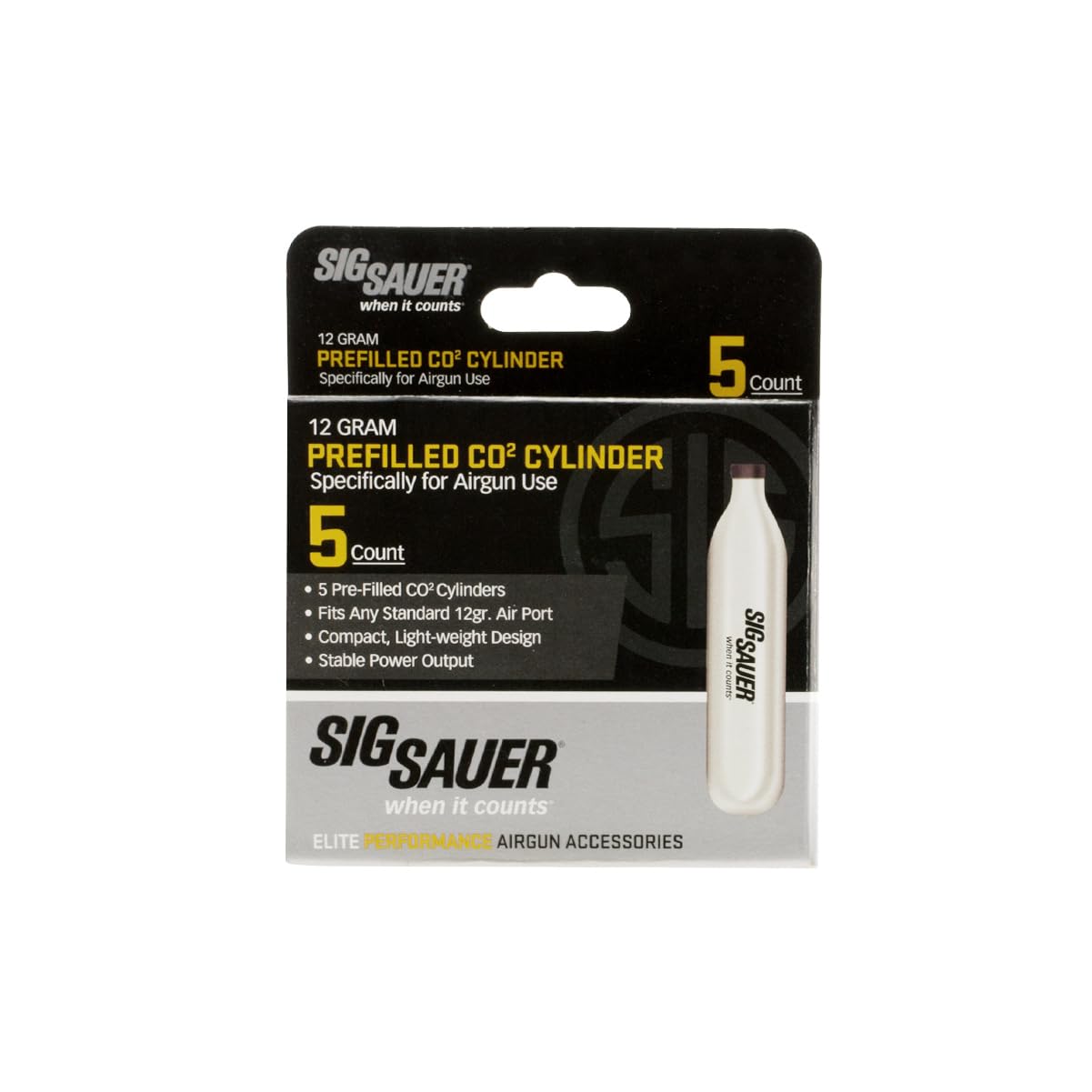 Sig Sauer 12 Gram Prefilled CO2 Cylinders for Airguns | Compact Lightweight Replacement CO2 Cartridges with Stable Power Output for ASP Air Pistols & Air Rifles