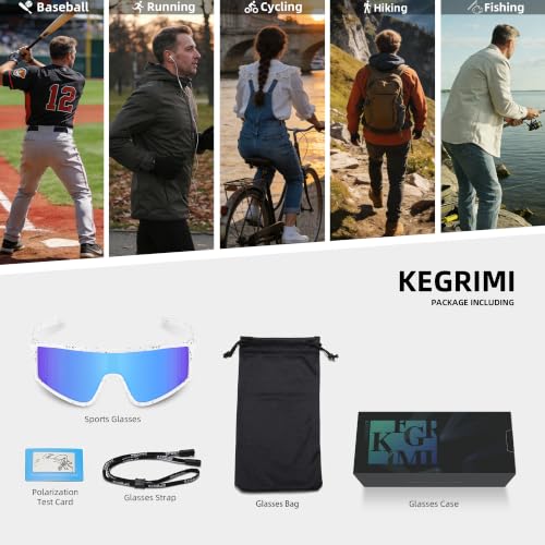 Kegrimi White Frame Iceblue Polarized Sports Sunglasses for Men & Women, UV400 Protection, 1 Pack