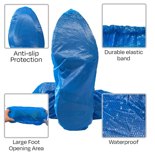 100 Pack Extra Large Disposable Blue Boot and Shoe Covers - Indoor Reusable Waterproof Shoe Covers Disposable - Booties with Non Slip Treads - Fits US Men's Size 14 and Women's 16 Size